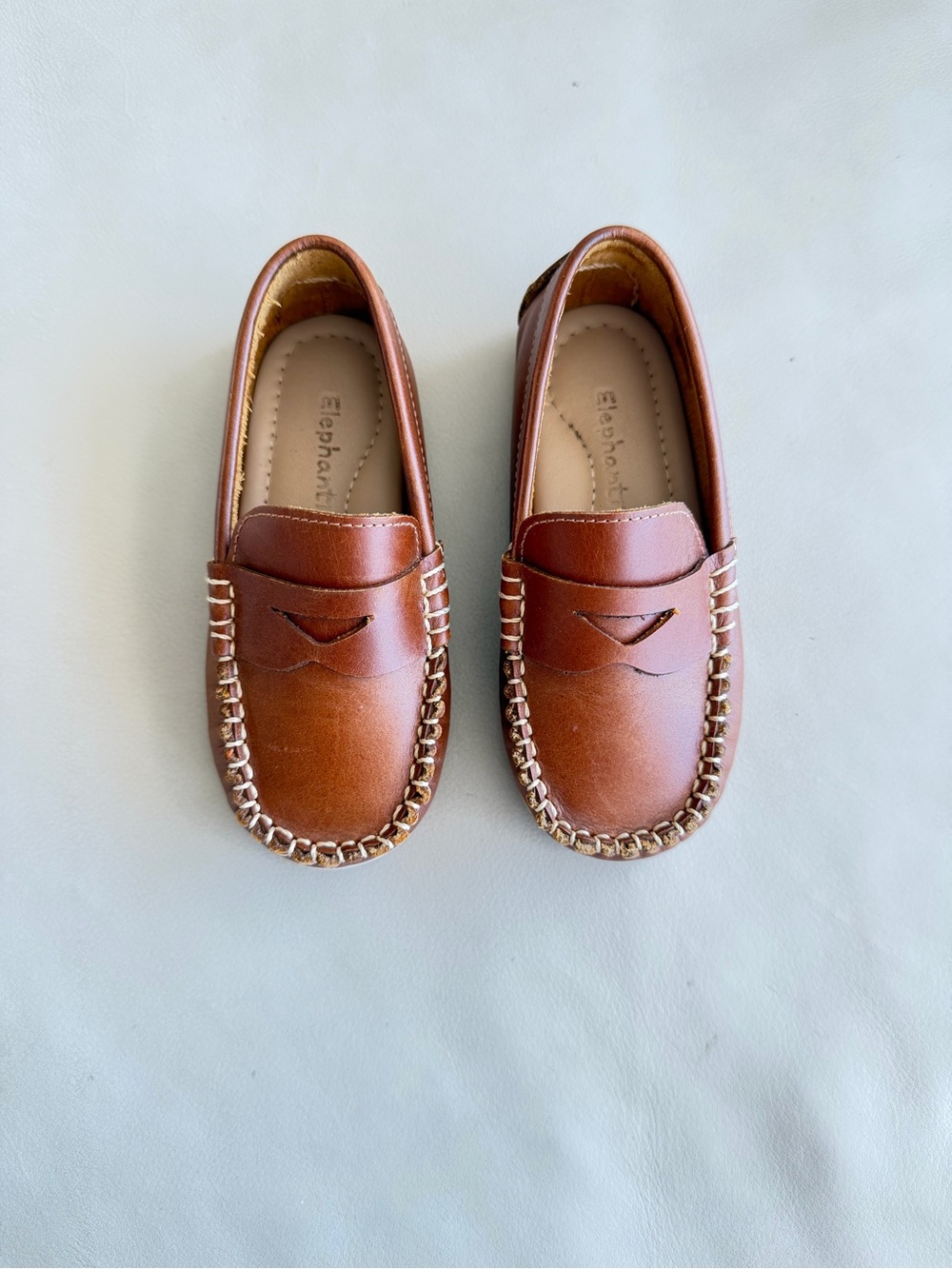 Elephantito Tan Brown Leather Moccasin Loafers for Kids